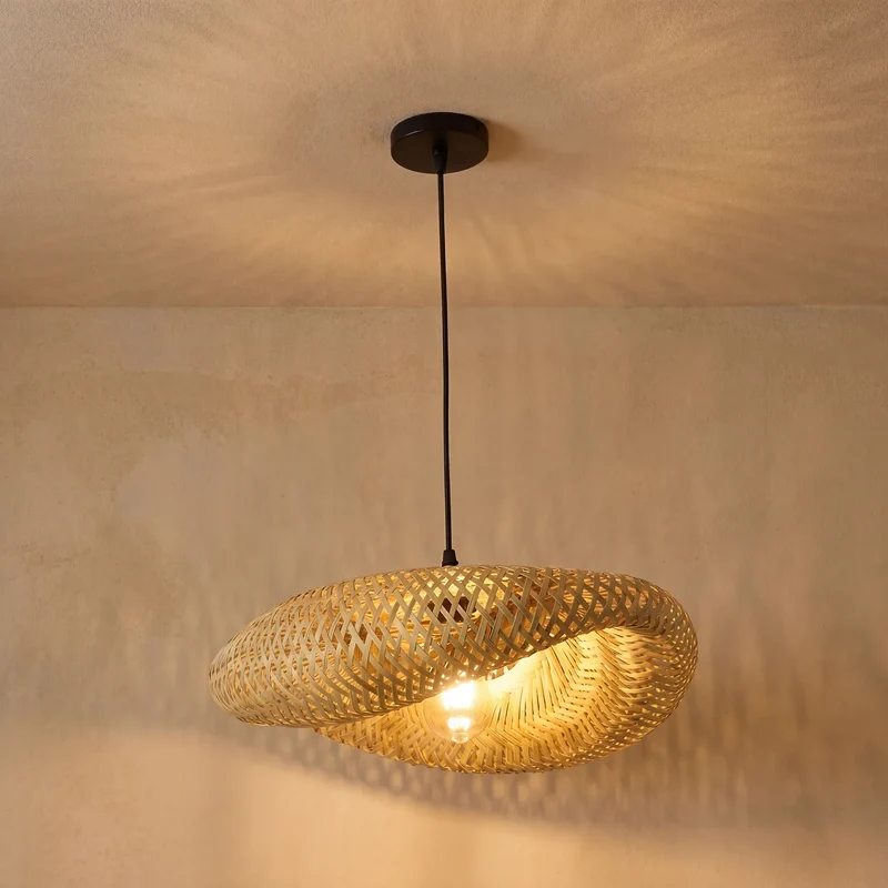 Hanglamp Bamboe Gevlochten E27 Scandinavisch Design Eetkamer Keuken Woonkamer Natuurlijk Vintage Bohemian | Sansoti