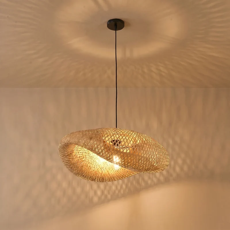 Hanglamp Bamboe Gevlochten E27 Scandinavisch Design Eetkamer Keuken Woonkamer Natuurlijk Vintage Bohemian | Sansoti