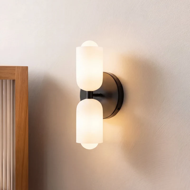 Wandlamp Tweevoudig Licht Metaal en Glas E27 Moderne Wandverlichting voor Woonkamer Gang Slaapkamer Hal | Sansoti