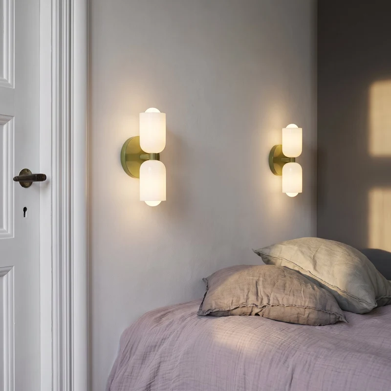 Wandlamp Tweevoudig Licht Metaal en Glas E27 Moderne Wandverlichting voor Woonkamer Gang Slaapkamer Hal | Sansoti