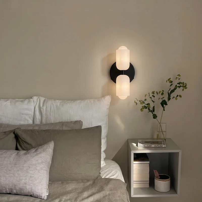 Wandlamp Tweevoudig Licht Metaal en Glas E27 Moderne Wandverlichting voor Woonkamer Gang Slaapkamer Hal | Sansoti