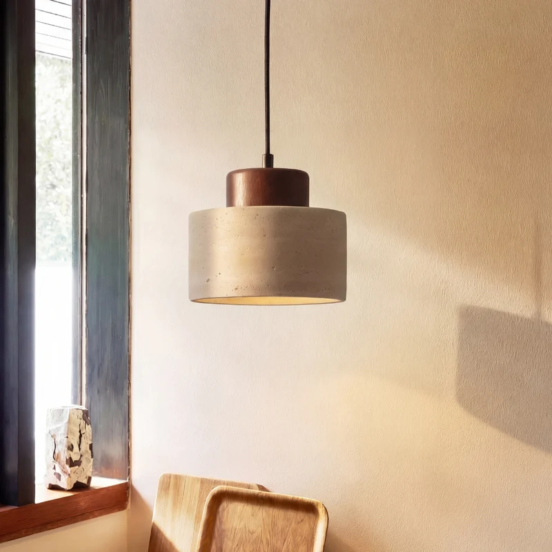 Travertijn Hanglamp Natuursteen Hout E27 Verstelbaar Snoer Eetkamer Keukeneiland Wabi-Sabi Scandinavisch | Sansoti