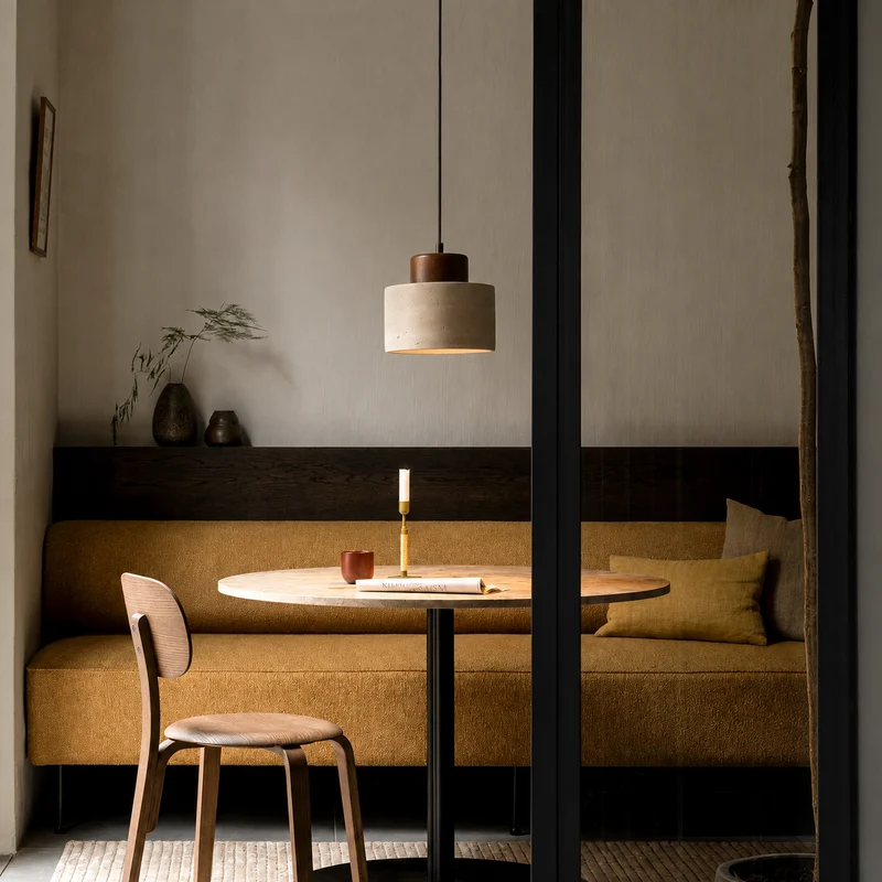 Travertijn Hanglamp Natuursteen Hout E27 Verstelbaar Snoer Eetkamer Keukeneiland Wabi-Sabi Scandinavisch | Sansoti