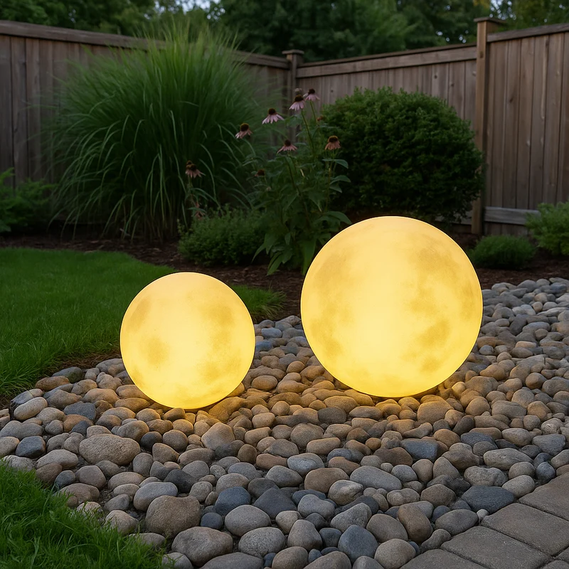 Maanvormige Tuinlantaarn op Zonne-Energie LED Buitenverlichting Hars Glasvezel Tuin Terras Balkon Decoratie | Sansoti