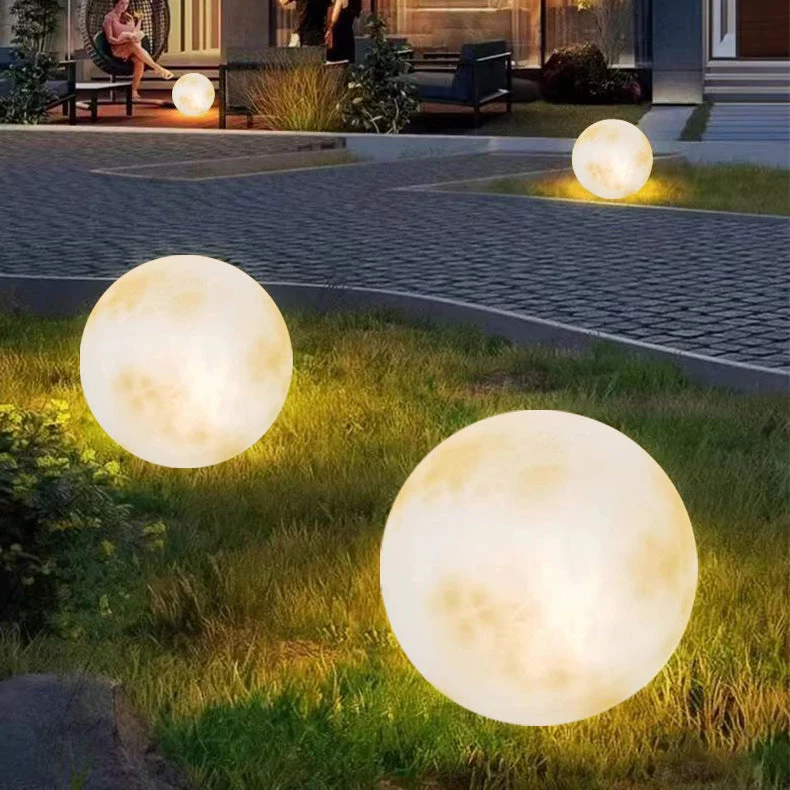 Maanvormige Tuinlantaarn op Zonne-Energie LED Buitenverlichting Hars Glasvezel Tuin Terras Balkon Decoratie | Sansoti