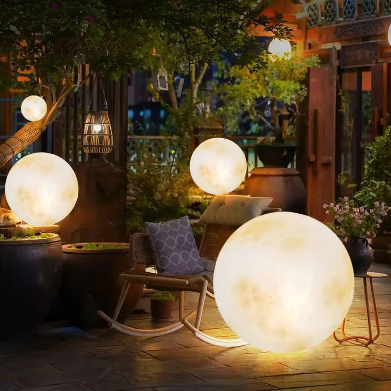 Maanvormige Tuinlantaarn op Zonne-Energie LED Buitenverlichting Hars Glasvezel Tuin Terras Balkon Decoratie | Sansoti