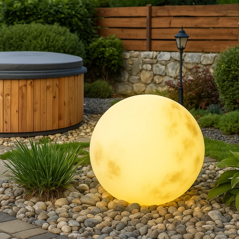 Maanvormige Tuinlantaarn op Zonne-Energie LED Buitenverlichting Hars Glasvezel Tuin Terras Balkon Decoratie | Sansoti