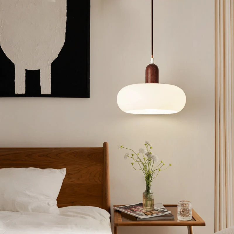 Hanglamp Crème Hout Glas E27 Scandinavisch Design Eetkamer Bar Verstelbaar Modern Interieur Woonkamer | Sansoti