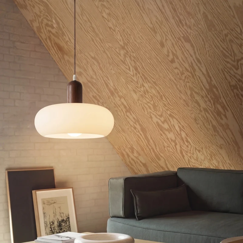 Hanglamp Crème Hout Glas E27 Scandinavisch Design Eetkamer Bar Verstelbaar Modern Interieur Woonkamer | Sansoti