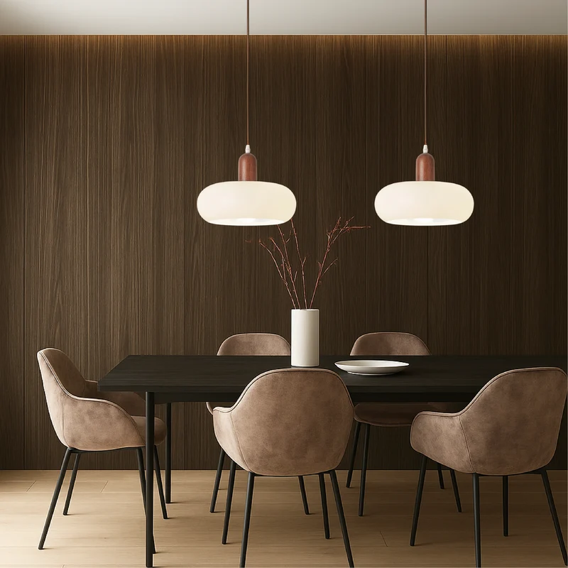 Hanglamp Crème Hout Glas E27 Scandinavisch Design Eetkamer Bar Verstelbaar Modern Interieur Woonkamer | Sansoti