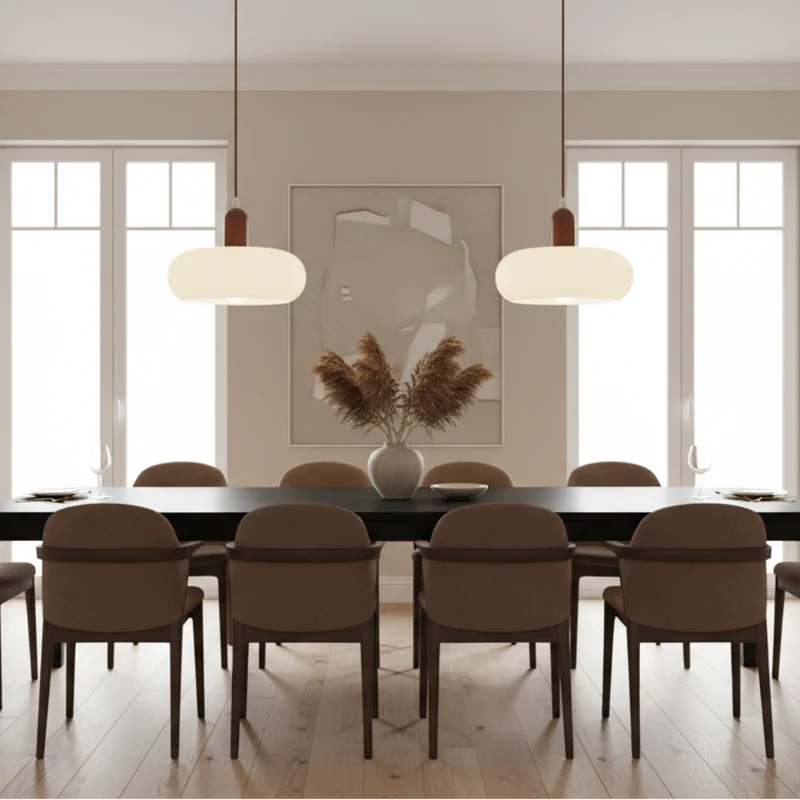 Hanglamp Crème Hout Glas E27 Scandinavisch Design Eetkamer Bar Verstelbaar Modern Interieur Woonkamer | Sansoti