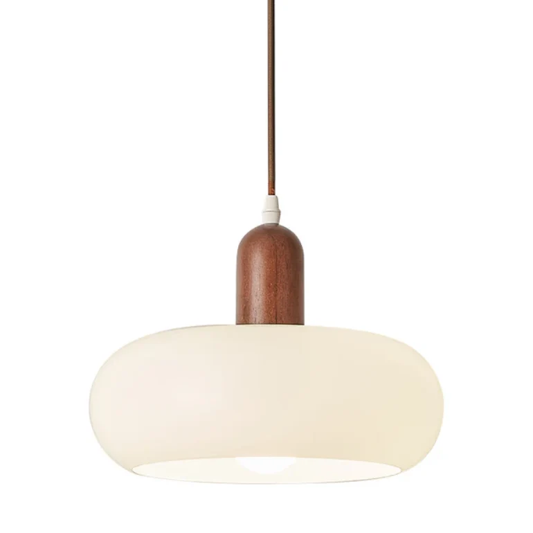 Hanglamp Crème Hout Glas E27 Scandinavisch Design Eetkamer Bar Verstelbaar Modern Interieur Woonkamer | Sansoti