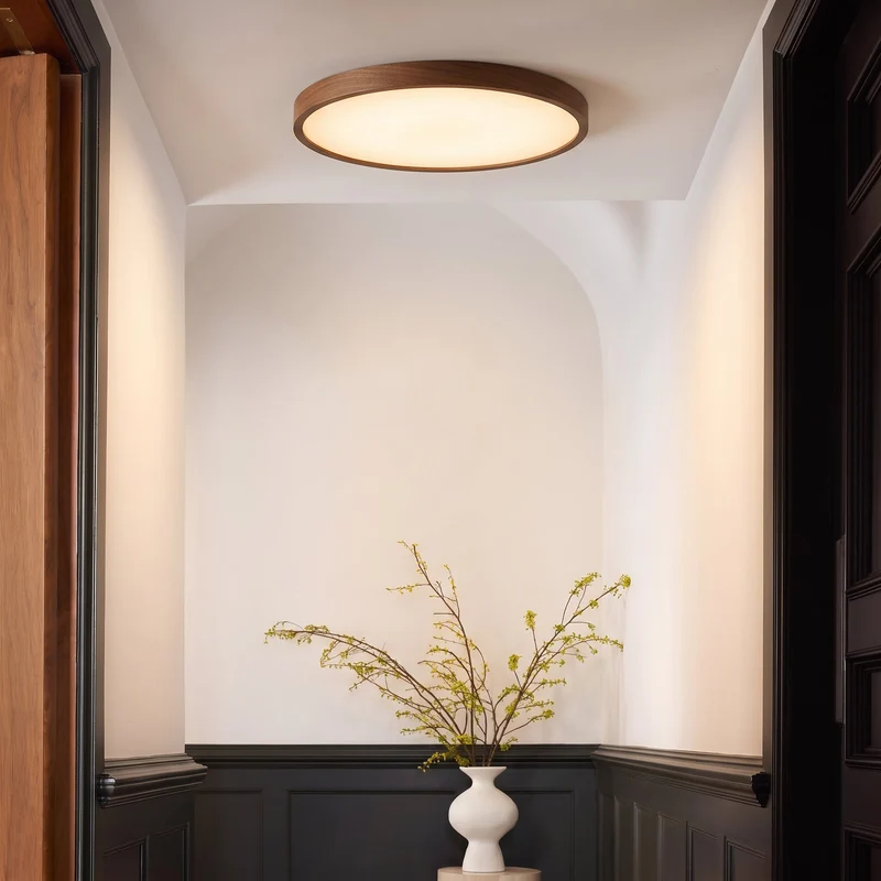 Plafondlamp Donker Hout Rond LED 4500K Scandinavisch Eetkamer Woonkamer Hal Minimalistische Verlichting | Sansoti