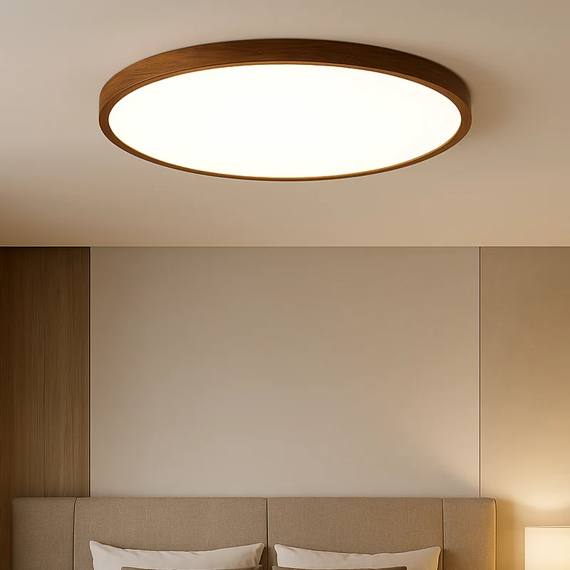 Plafondlamp Donker Hout Rond LED 4500K Scandinavisch Eetkamer Woonkamer Hal Minimalistische Verlichting | Sansoti
