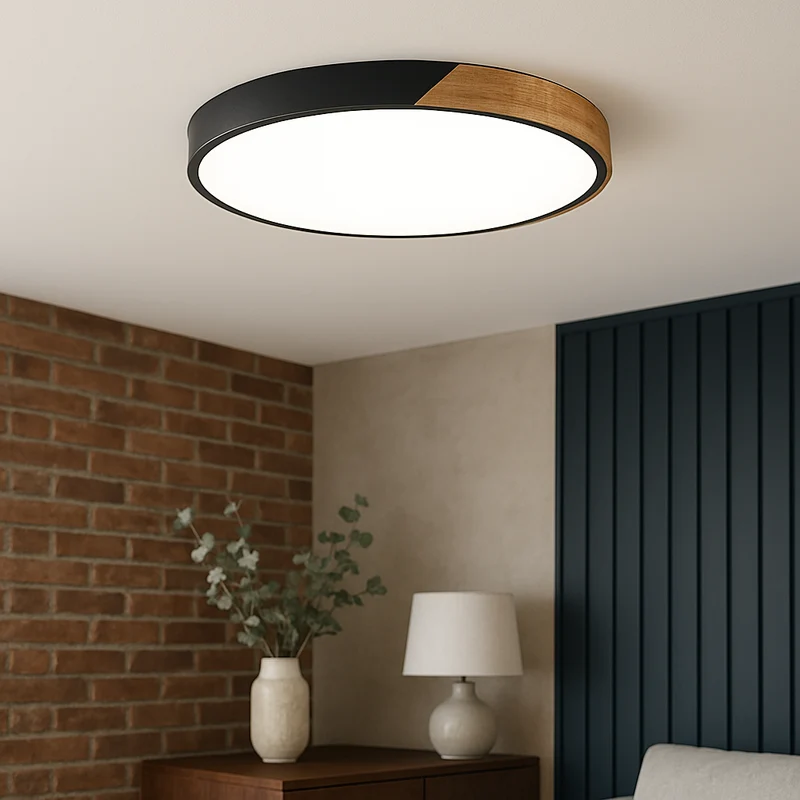 Houten Plafondlamp Rond met LED Verlichting voor Woonkamer Slaapkamer Hal Scandinavisch Design Dimbaar | Sansoti