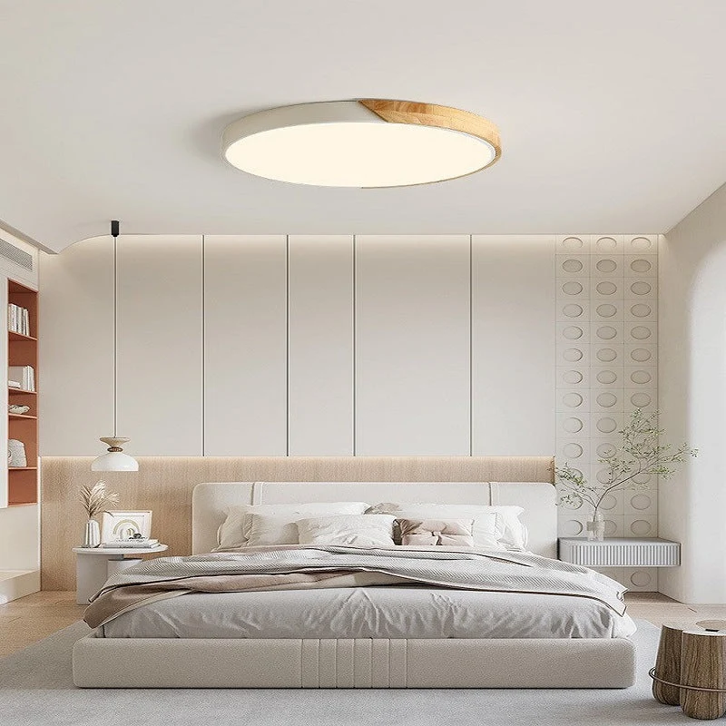 Houten Plafondlamp Rond met LED Verlichting voor Woonkamer Slaapkamer Hal Scandinavisch Design Dimbaar | Sansoti