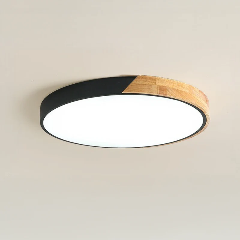 Houten Plafondlamp Rond met LED Verlichting voor Woonkamer Slaapkamer Hal Scandinavisch Design Dimbaar | Sansoti
