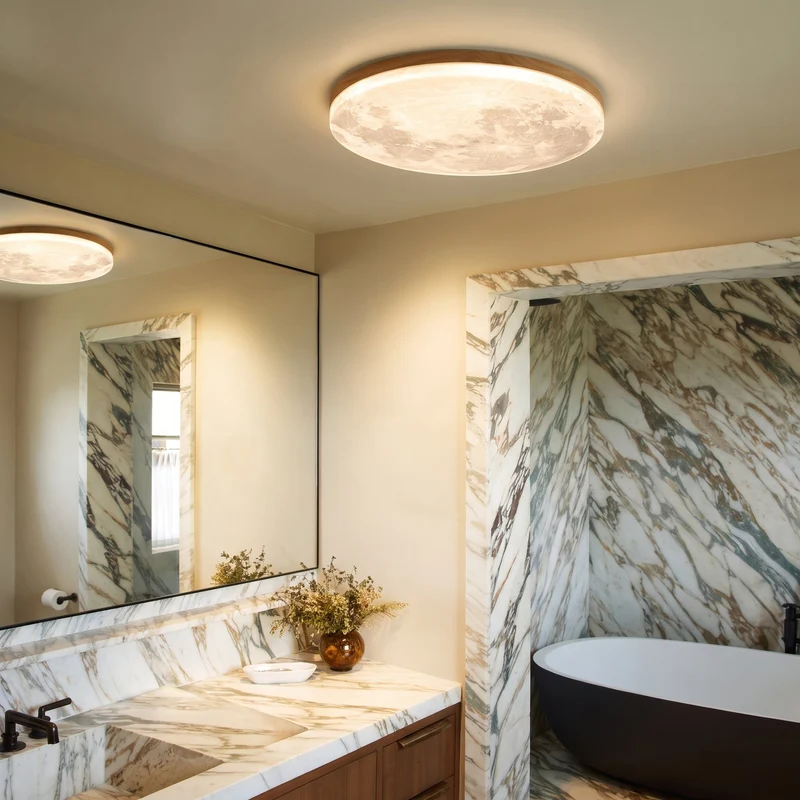 Ronde LED Plafondlamp Houtlook Dimbaar Slaapkamer Woonkamer Scandinavisch Zwevend Design Warm Licht Modern | Sansoti