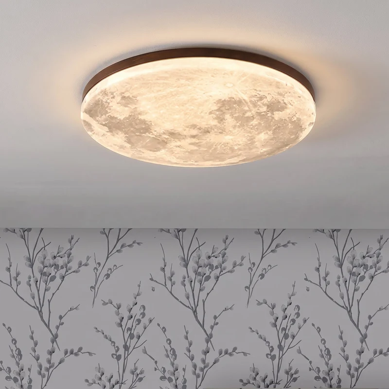 Ronde LED Plafondlamp Houtlook Dimbaar Slaapkamer Woonkamer Scandinavisch Zwevend Design Warm Licht Modern | Sansoti