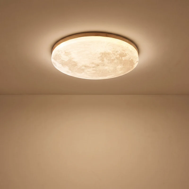 Ronde LED Plafondlamp Houtlook Dimbaar Slaapkamer Woonkamer Scandinavisch Zwevend Design Warm Licht Modern | Sansoti