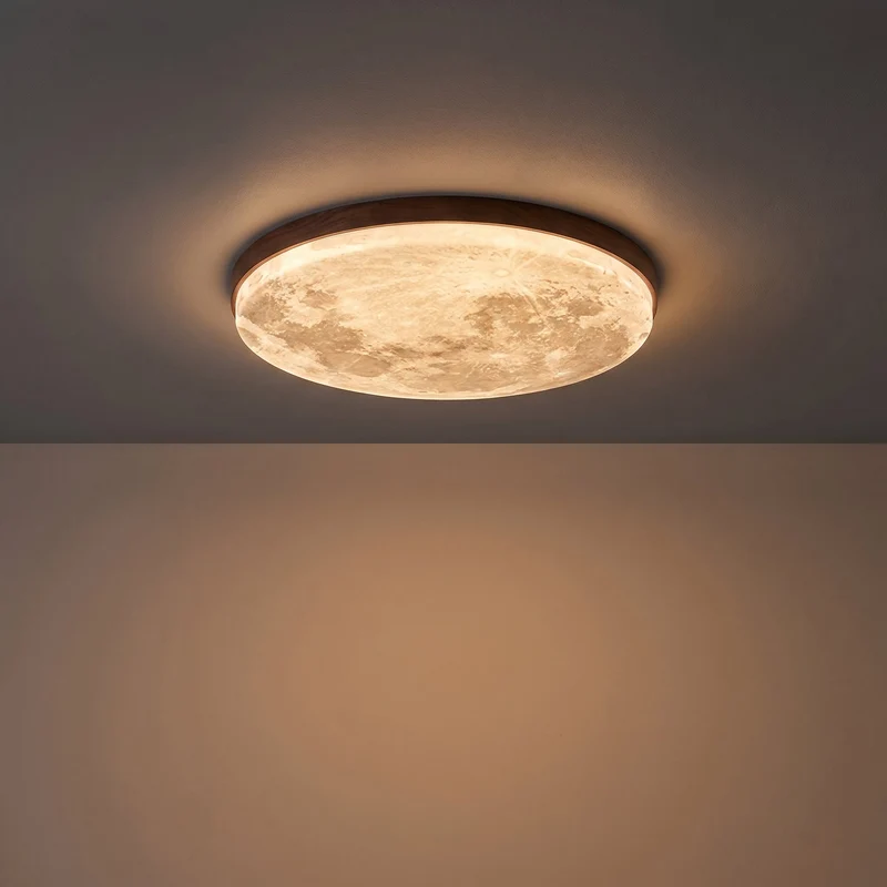 Ronde LED Plafondlamp Houtlook Dimbaar Slaapkamer Woonkamer Scandinavisch Zwevend Design Warm Licht Modern | Sansoti