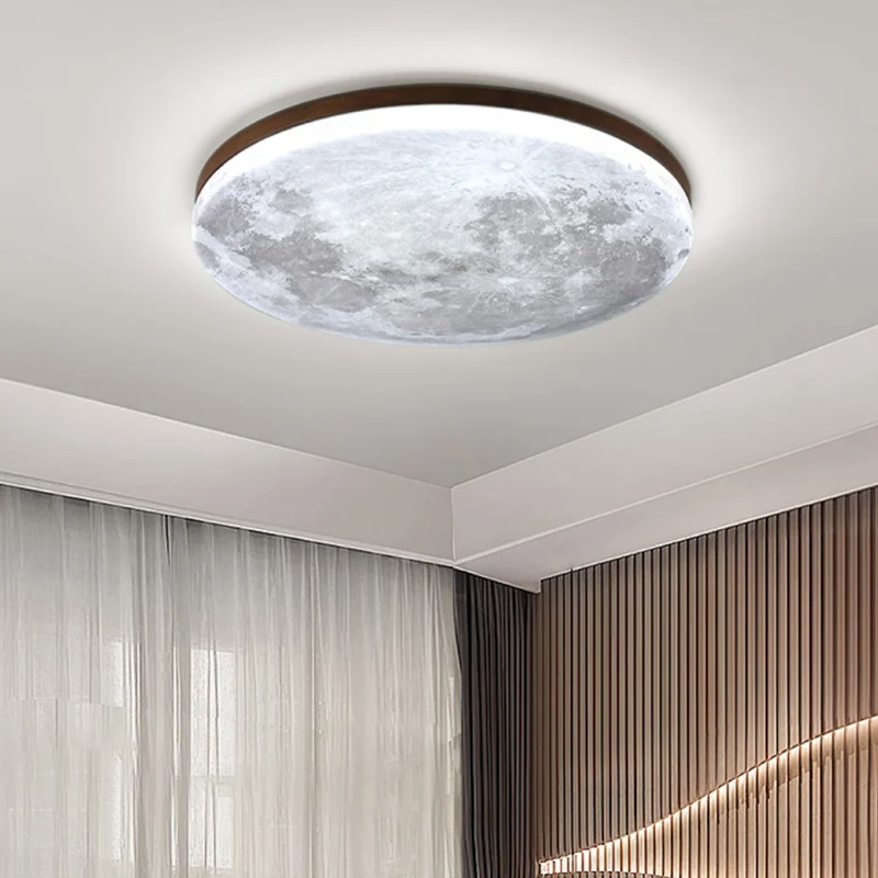 Ronde LED Plafondlamp Houtlook Dimbaar Slaapkamer Woonkamer Scandinavisch Zwevend Design Warm Licht Modern | Sansoti