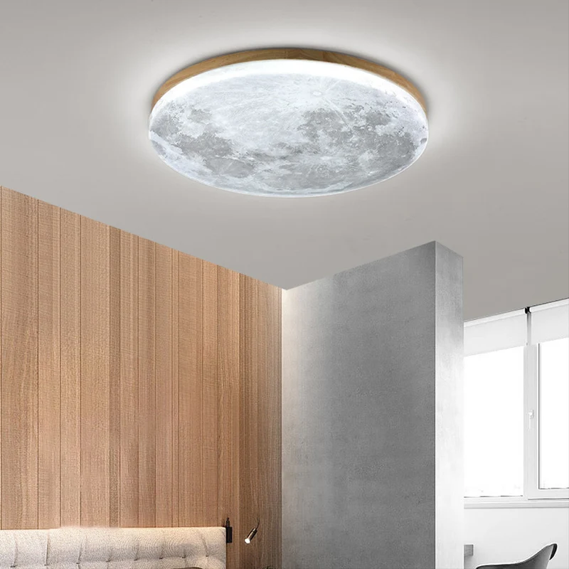 Ronde LED Plafondlamp Houtlook Dimbaar Slaapkamer Woonkamer Scandinavisch Zwevend Design Warm Licht Modern | Sansoti