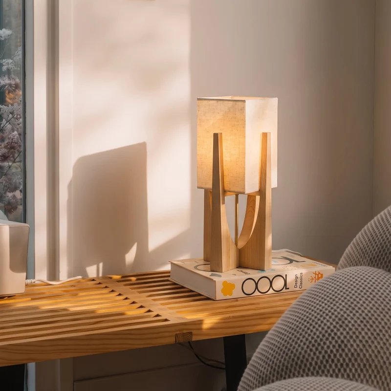 Japanse Staande Lamp Natuurlijk Hout E27 LED Dimbaar Woonkamer Slaapkamer Leeshoek Scandinavisch Design | Sansoti