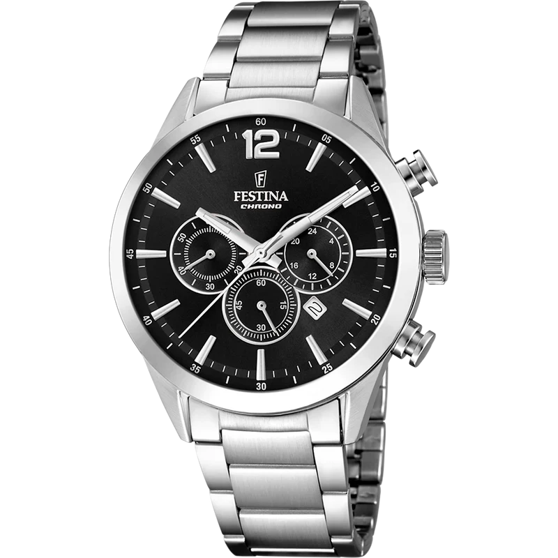 Festina Timeless Chronograph F20343/8 Herrenuhr Schwarz • Chronograph • Mineralglas