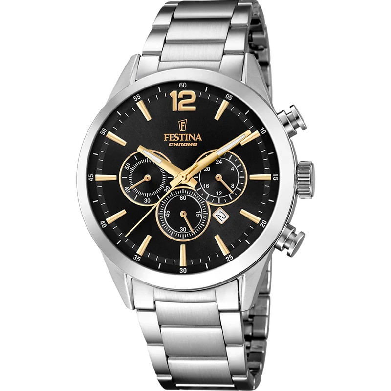 Festina Timeless Chronograph F20343/4 Herrenuhr Schwarz • Chronographenfunktion • Mineralglas