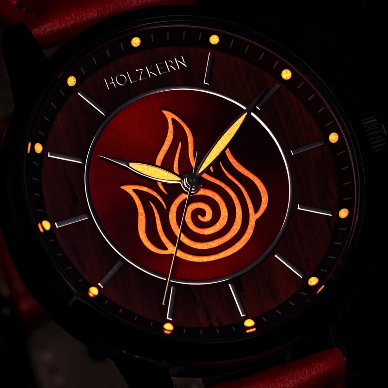 Holzkern Fire Nation Armbanduhr Padouk/Rot • Miyota Quarzwerk • Avatar Four Nations Collection
