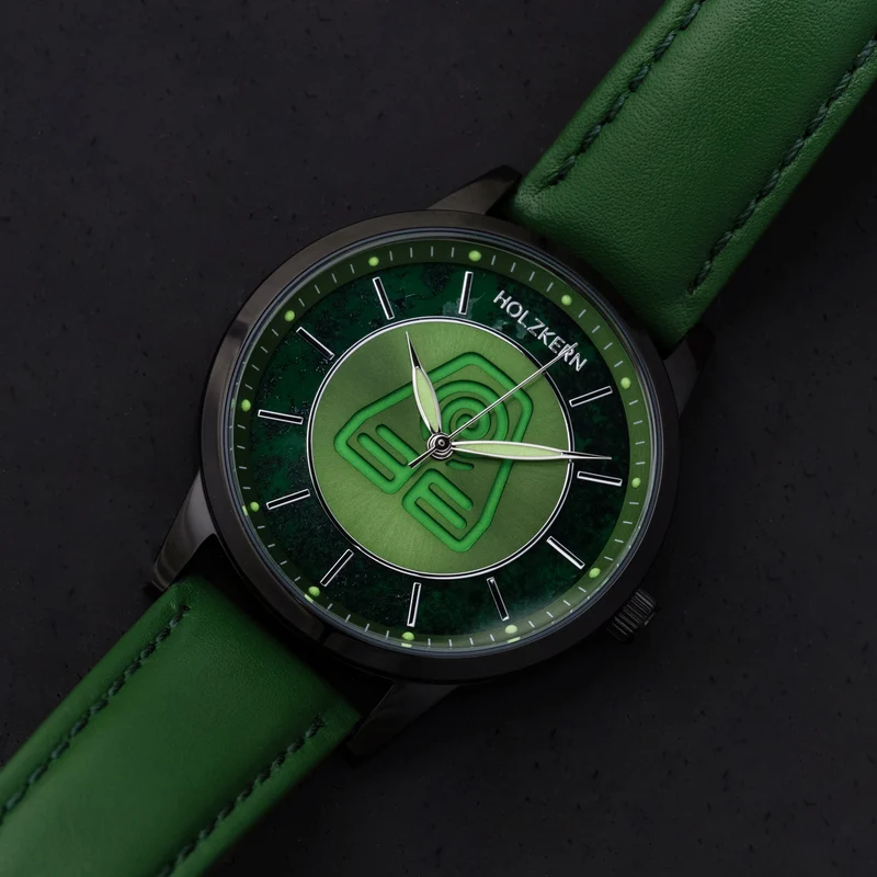 Holzkern Avatar™ Earth Kingdom Unisex-Armbanduhr Achat/Grün • Echter Moos-Achat • Miyota Quarzwerk