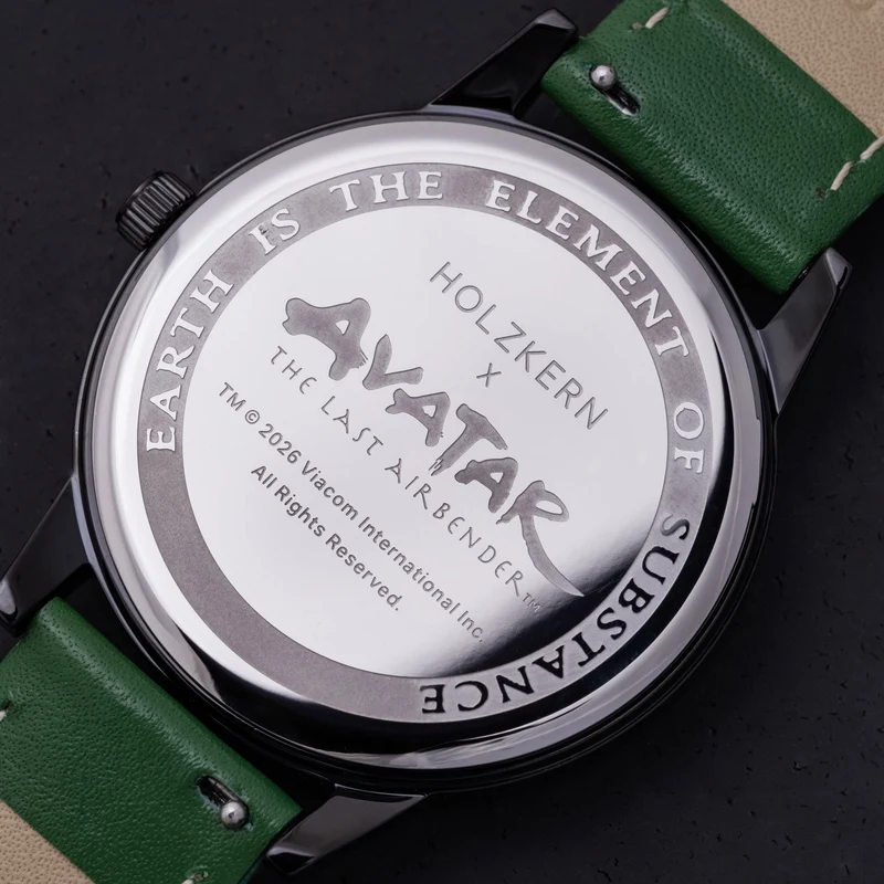 Holzkern Avatar™ Earth Kingdom Unisex-Armbanduhr Achat/Grün • Echter Moos-Achat • Miyota Quarzwerk