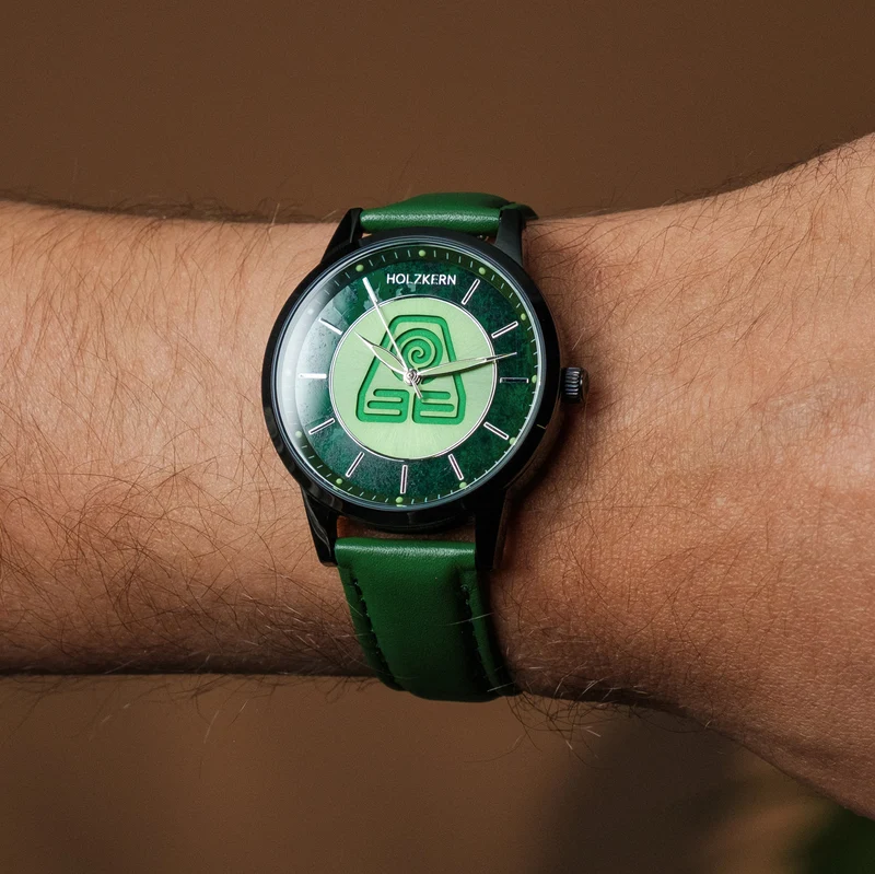Holzkern Avatar™ Earth Kingdom Unisex-Armbanduhr Achat/Grün • Echter Moos-Achat • Miyota Quarzwerk
