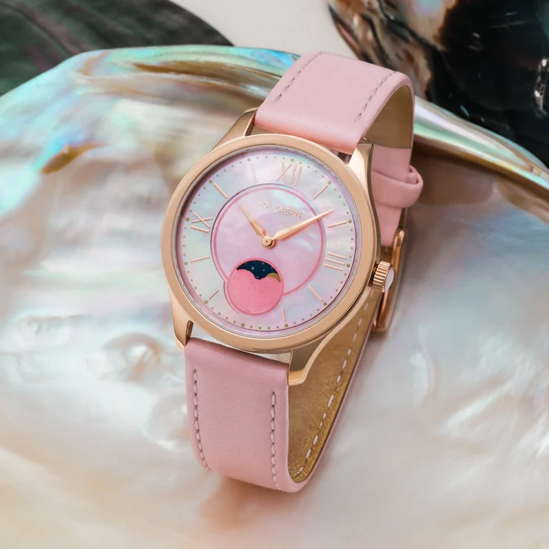Holzkern Moonray Damen Armbanduhr Rosa • Japanisches Quarzwerk • Perlmutt-Zifferblatt