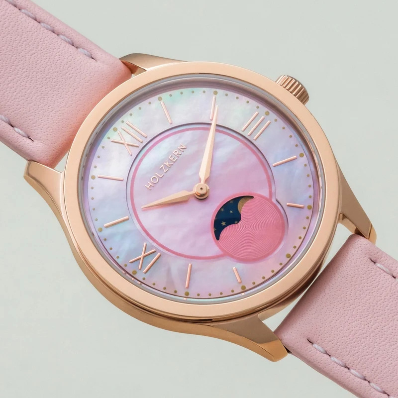 Holzkern Moonray Damen Armbanduhr Rosa • Japanisches Quarzwerk • Perlmutt-Zifferblatt