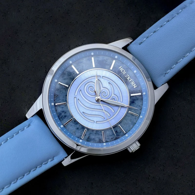 Holzkern Avatar Water Tribe Unisex Armbanduhr Marmor/Blau • Miyota Quarzwerk • Echter Blaumarmor-Zifferblatt
