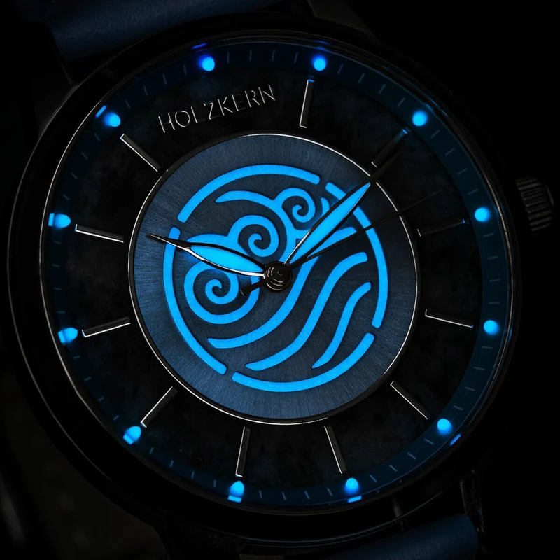 Holzkern Avatar Water Tribe Unisex Armbanduhr Marmor/Blau • Miyota Quarzwerk • Echter Blaumarmor-Zifferblatt