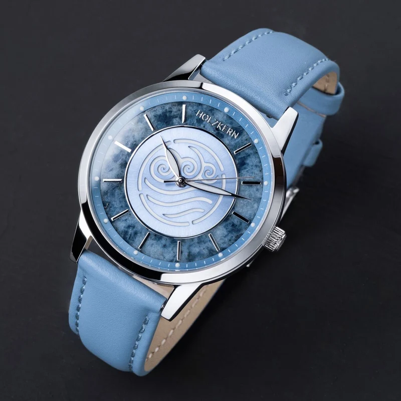 Holzkern Avatar Water Tribe Unisex Armbanduhr Marmor/Blau • Miyota Quarzwerk • Echter Blaumarmor-Zifferblatt