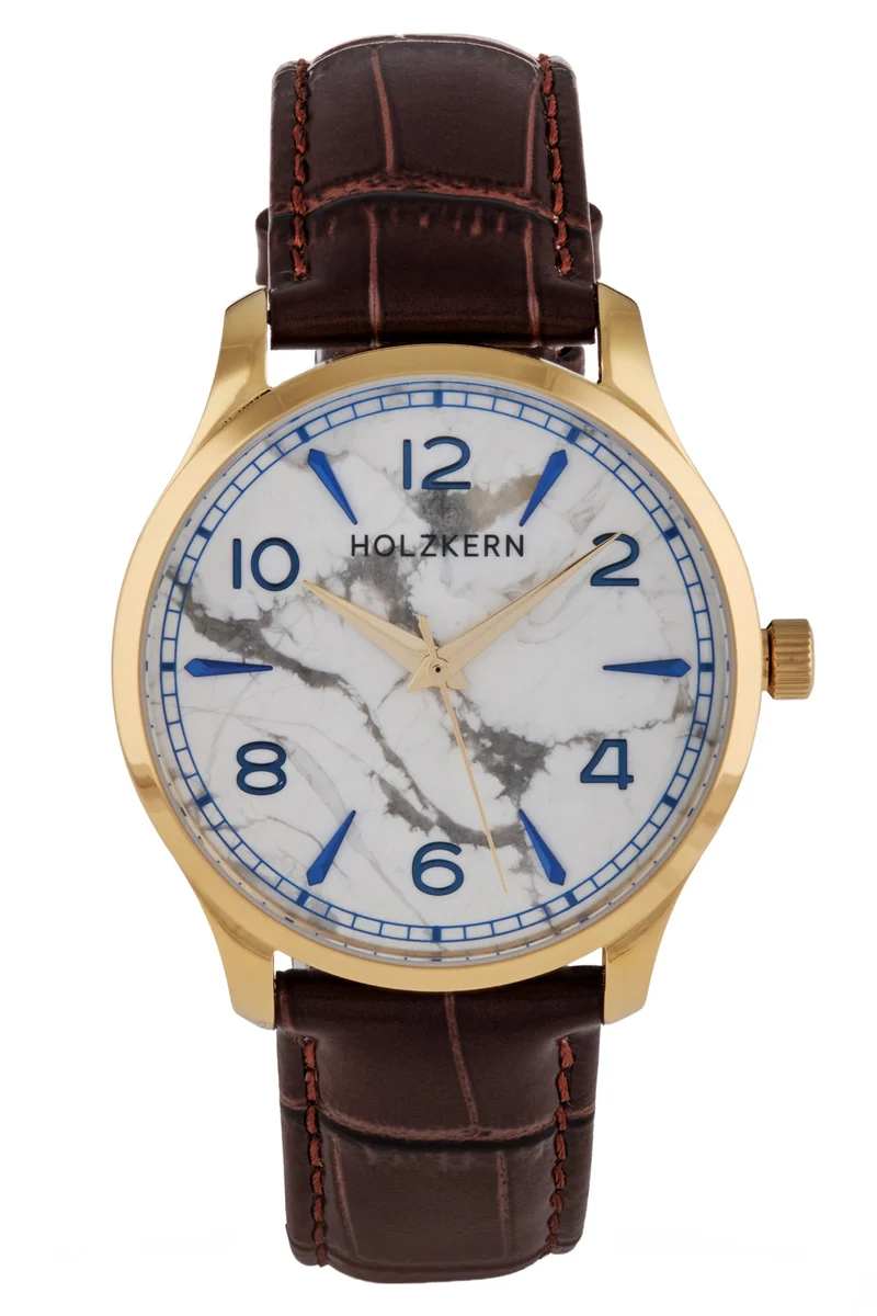 Holzkern Primetime Herrenuhr Goldfarben • Echter Howlith • Schlankes Edelstahlgehäuse