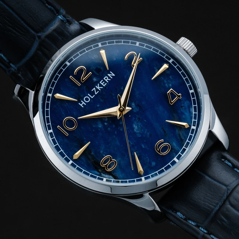 Holzkern Primetime Herren Armbanduhr Silberfarben • Sodalith-Zifferblatt • Miyota-Quarzwerk