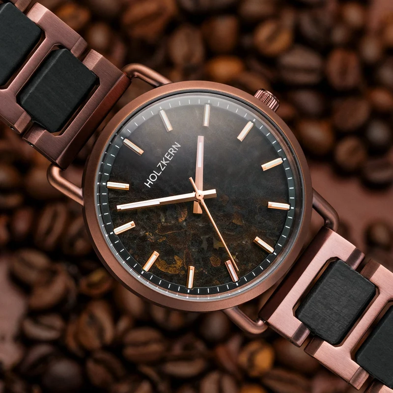Holzkern Espressino Unisex-Armbanduhr Kaffee/Ahorn • Japanisches Quarzwerk • Echtes Holzarmband