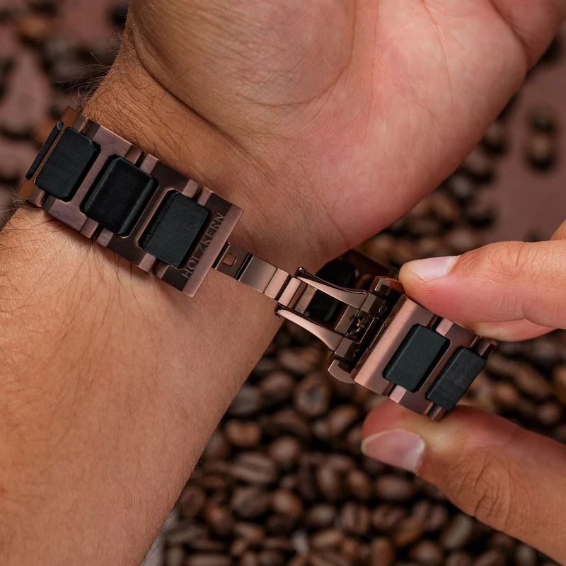 Holzkern Espressino Unisex-Armbanduhr Kaffee/Ahorn • Japanisches Quarzwerk • Echtes Holzarmband