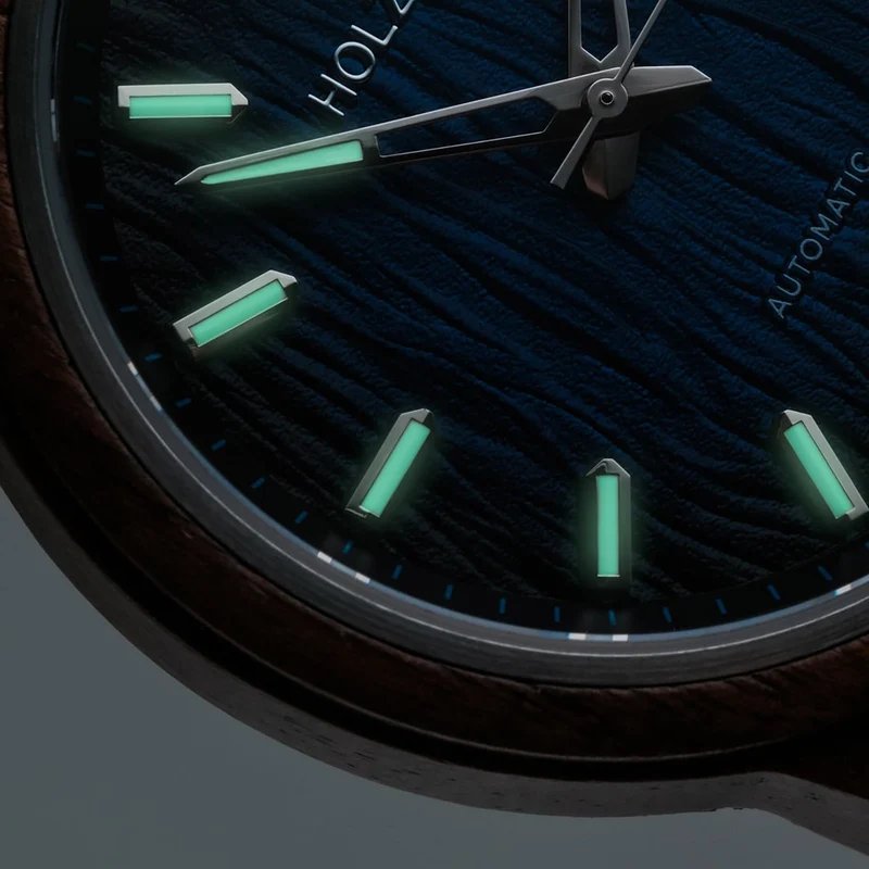 Holzkern Nightbird Herrenuhr Walnuss/Blau • Automatikwerk • Saphirglas