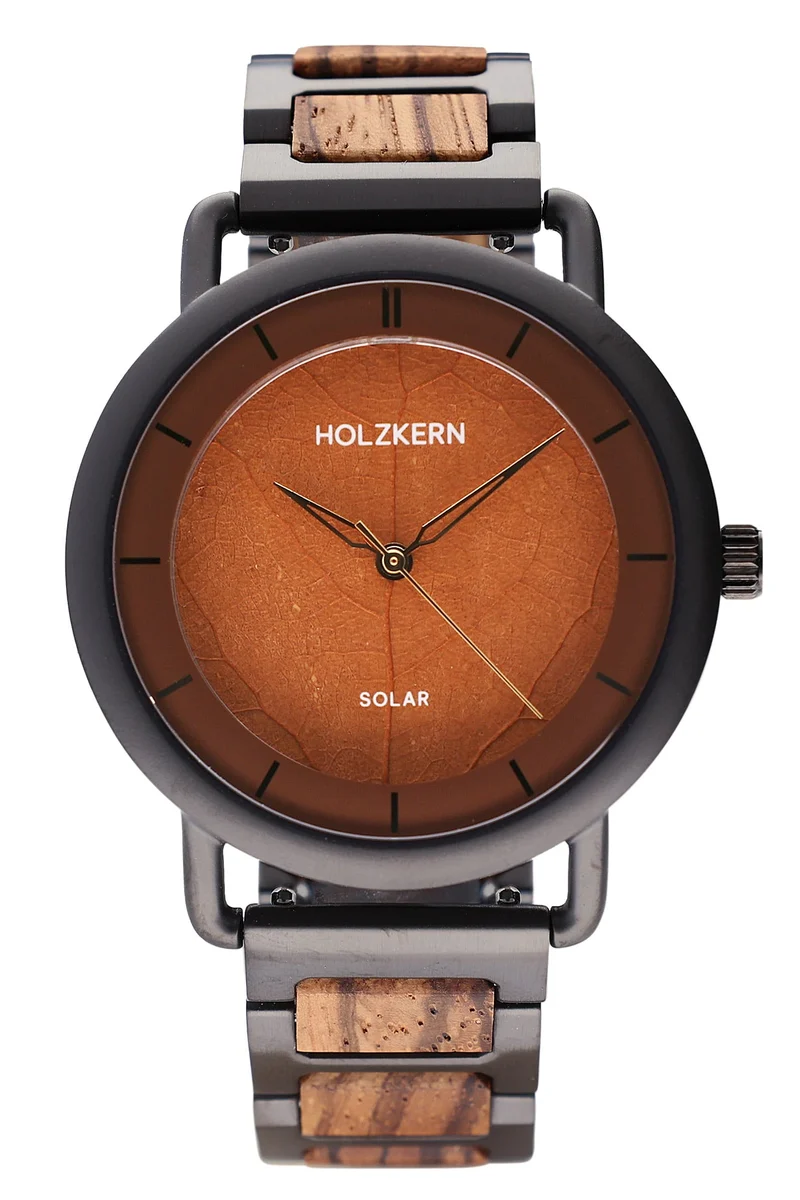 Holzkern Lauri 9010631022242 Herren Armbanduhr Braun • Solarwerk • Holz-Edelstahl-Armband