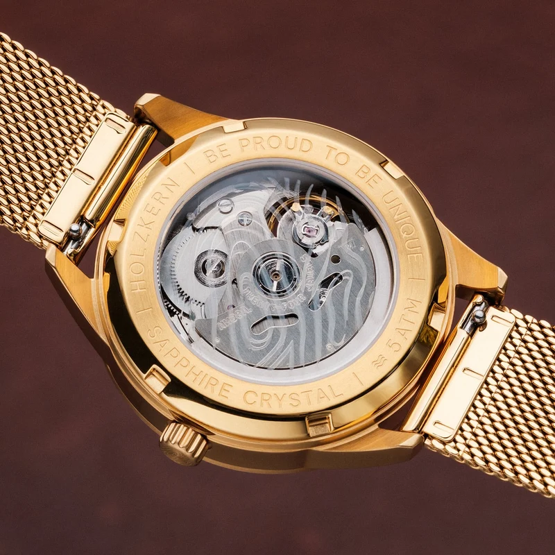 Holzkern Inverno Unisex-Armbanduhr Marmor/Goldfarben • Automatikwerk • Schwarzer Marmor
