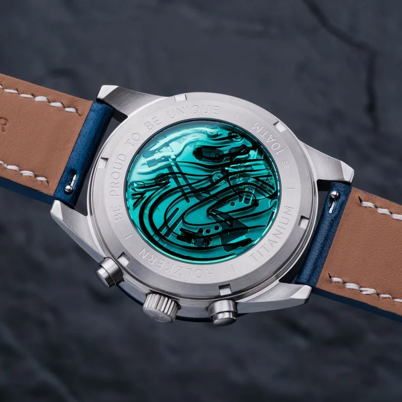 Holzkern Neverrest Herrenuhr Marmor/Blau • Titan-Gehäuse • Tachymeter-Lünette