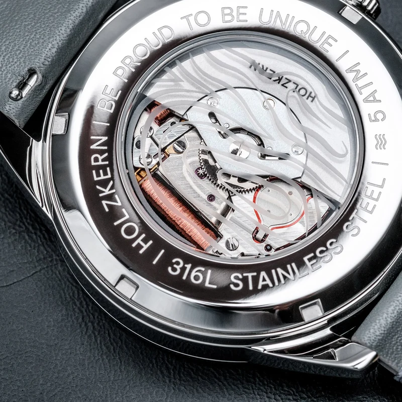 Holzkern GMT Skywhirl Herrenuhr Marmor/Silberfarben • Automatikwerk • GMT-Funktion