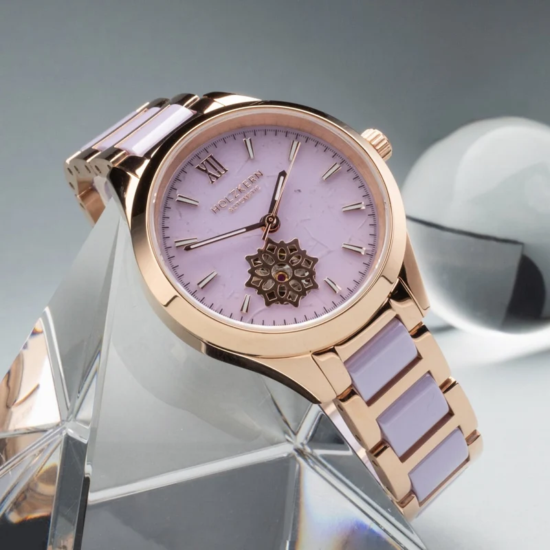 Holzkern Kaleidoscopic Damen Automatikuhr Amethyst/Keramik • Miyota Automatikwerk • Echter Amethyst