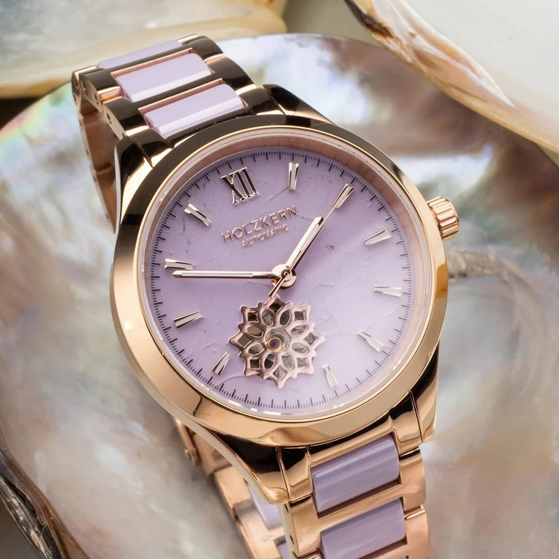 Holzkern Kaleidoscopic Damen Automatikuhr Amethyst/Keramik • Miyota Automatikwerk • Echter Amethyst